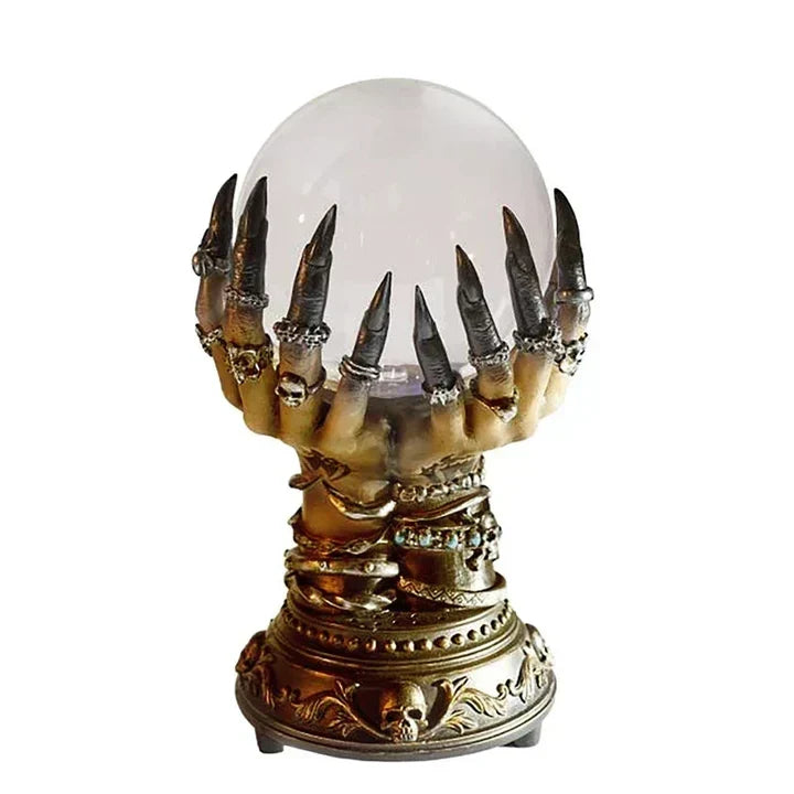 Interaktivní dotyková plazmová lampa Halloween s kostlivou rukou a glóbem