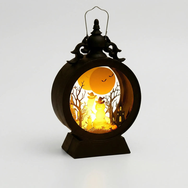 Halloween's Gothic Window LED Lantern with Silhouette Cutouts