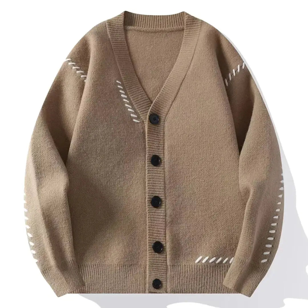 V-Neck Knitted Cardigan for Women Khaki