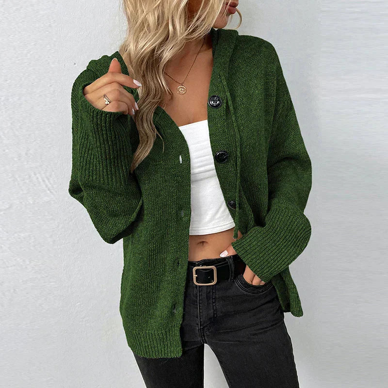 Lightweight Knit Hooded Cardigan for Women - Cozy & Warm Everyday Wear Green