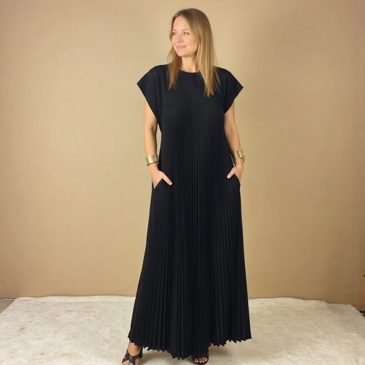 Women's Flowy Pleated Maxi Dress for Cocktail Events