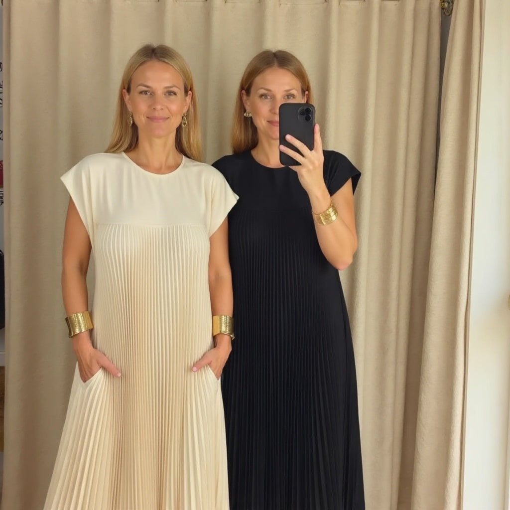 Women's Flowy Pleated Maxi Dress for Cocktail Events