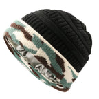 Silk-Satin Lined Chunky Knit Beanie for Women Black camouflage