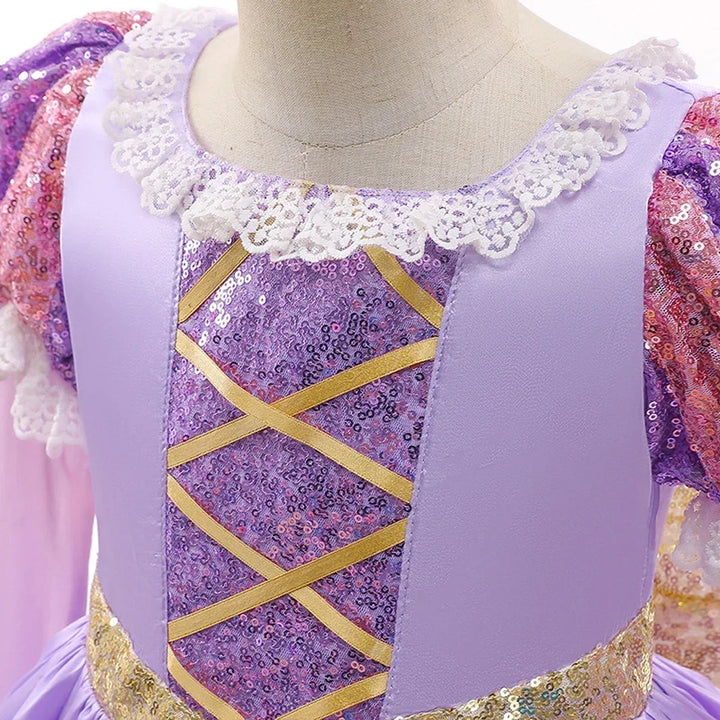 Halloween's Girls Ball Gown Dress with Puff Sleeves and Applique Detail