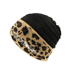 Silk-Satin Lined Chunky Knit Beanie for Women Black leopard