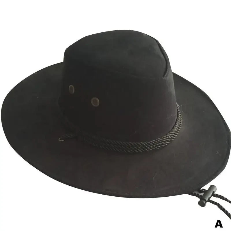 Men's Wide Brim Cowboy Hat – Breathable Adjustable Summer Sun Protection Black