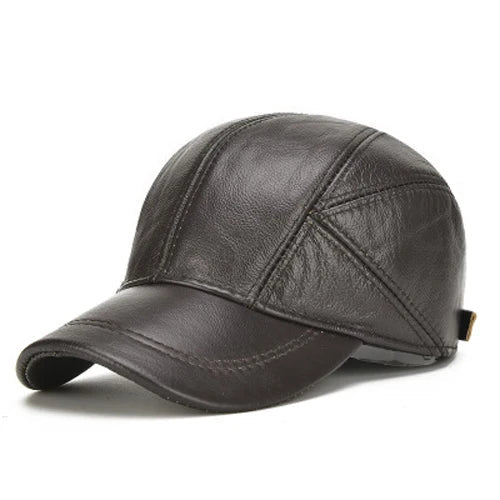 Authentic Leather Earflap Baseball Cap – Warm Cowhide for Winter-MODAUTLET