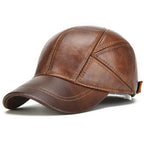 Authentic Leather Earflap Baseball Cap – Warm Cowhide for Winter Yellow Brown Adjustable