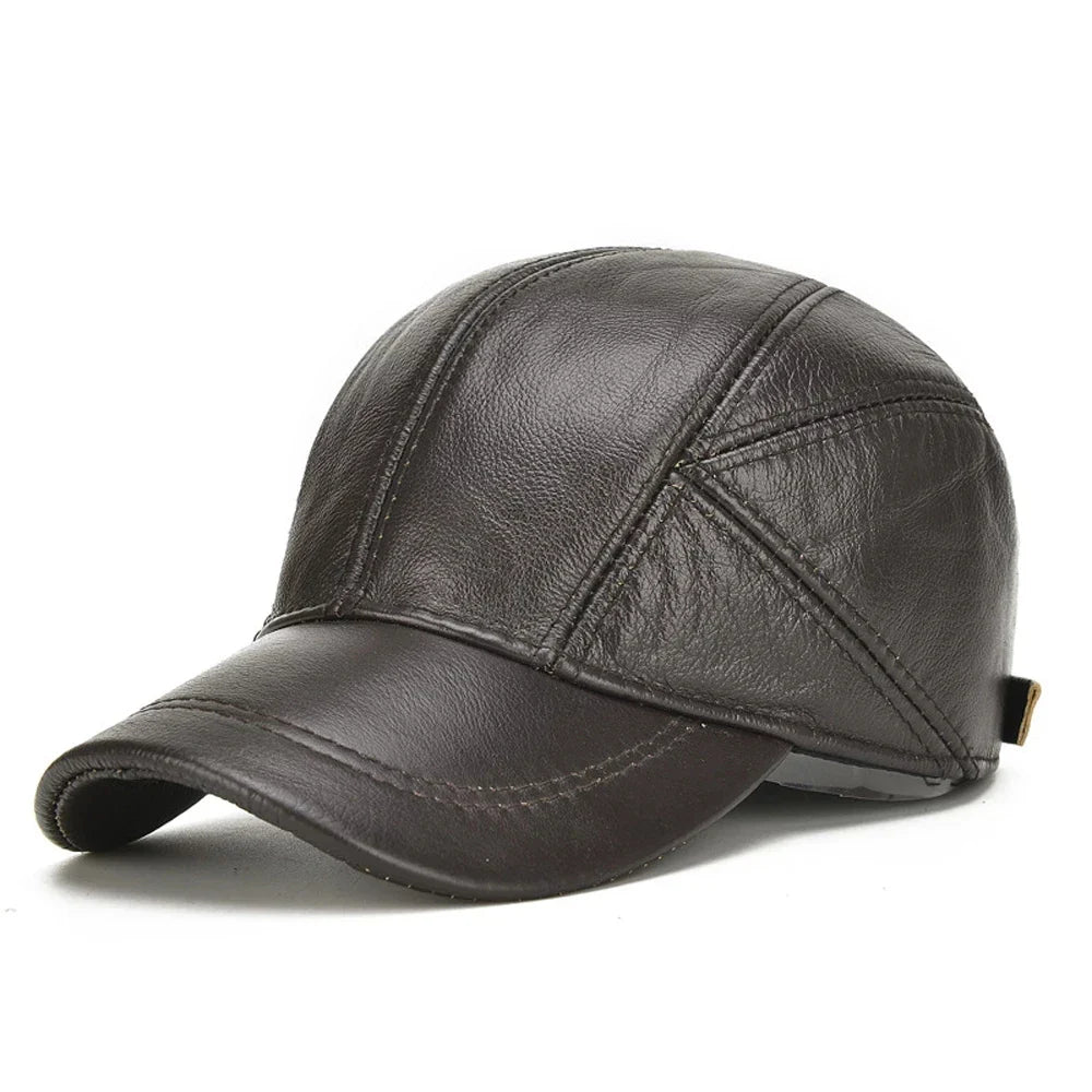 Authentic Leather Earflap Baseball Cap – Warm Cowhide for Winter-MODAUTLET