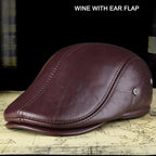 Authentic Cowhide Leather Baseball Cap WINE WITH EAR