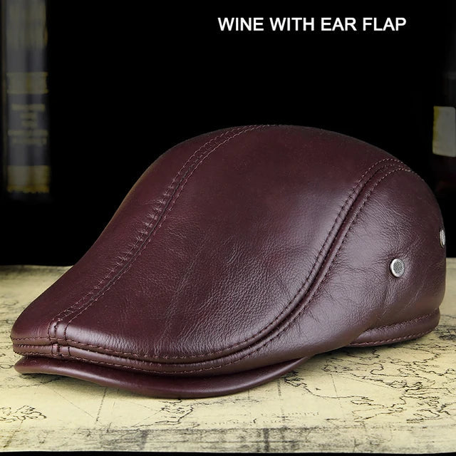Authentic Cowhide Leather Baseball Cap WINE WITH EAR