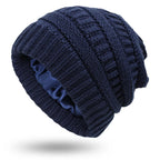 Silk-Satin Lined Chunky Knit Beanie for Women Navy