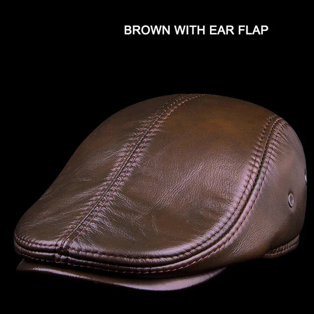 Authentic Cowhide Leather Baseball Cap BROWN WITH EAR
