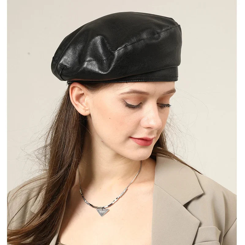 Stylish Unisex Artificial Leather Beret Cap - Trendy Bucket & Beret Hybrid
