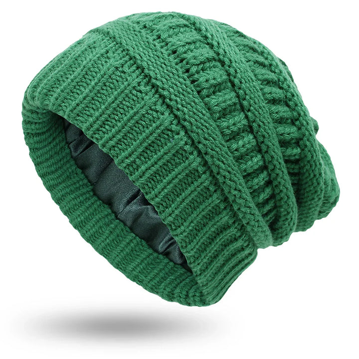 Silk-Satin Lined Chunky Knit Beanie for Women-MODAUTLET