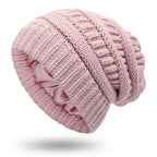 Silk-Satin Lined Chunky Knit Beanie for Women Pink