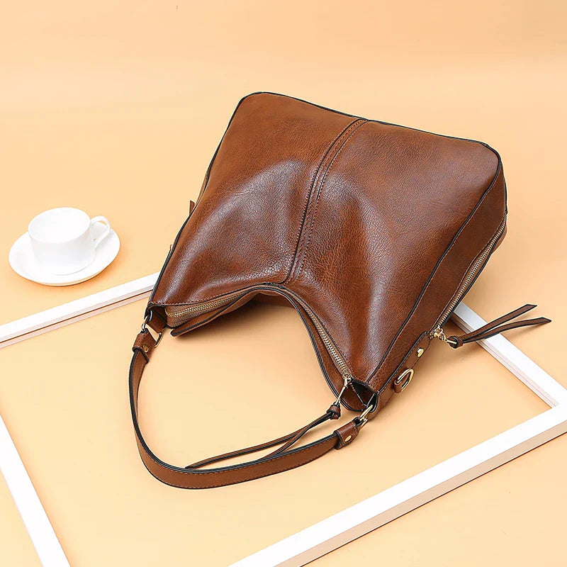 Vintage PU Leather Hobo Bag For Women Large Capacity Tote-MODAUTLET