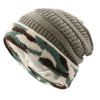 Silk-Satin Lined Chunky Knit Beanie for Women Grey camouflage