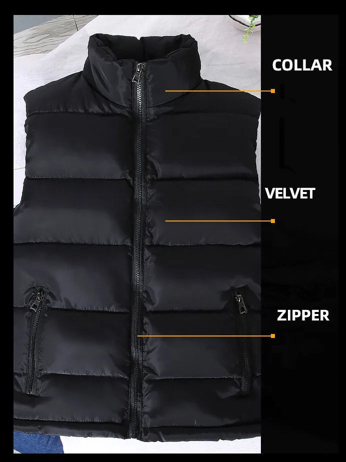 Men's Casual Warm Slim Puffer Vest - Stand Collar, Lightweight Design