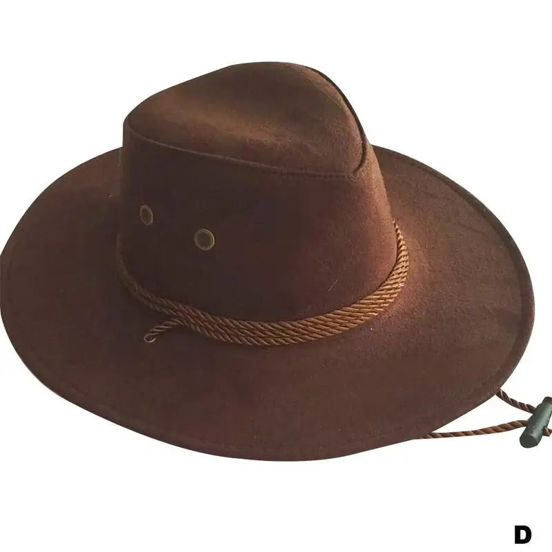 Men's Wide Brim Cowboy Hat – Breathable Adjustable Summer Sun Protection Dark Brown