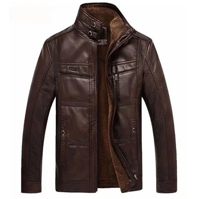 Men's Winter PU Leather Jacket - Thick & Warm Coat Dark Coffee