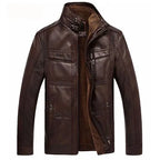 Men's Winter PU Leather Jacket - Thick & Warm Coat Dark Coffee