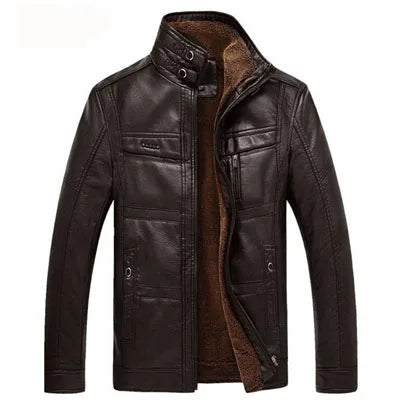 Men's Winter PU Leather Jacket - Thick & Warm Coat Black