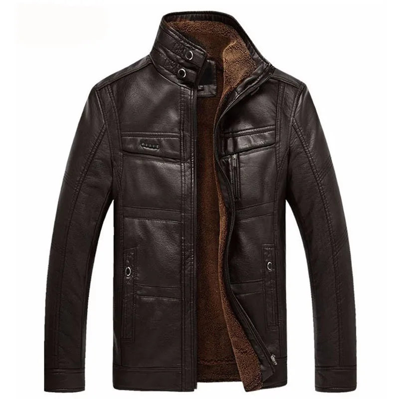 Men's Winter PU Leather Jacket - Thick & Warm Coat