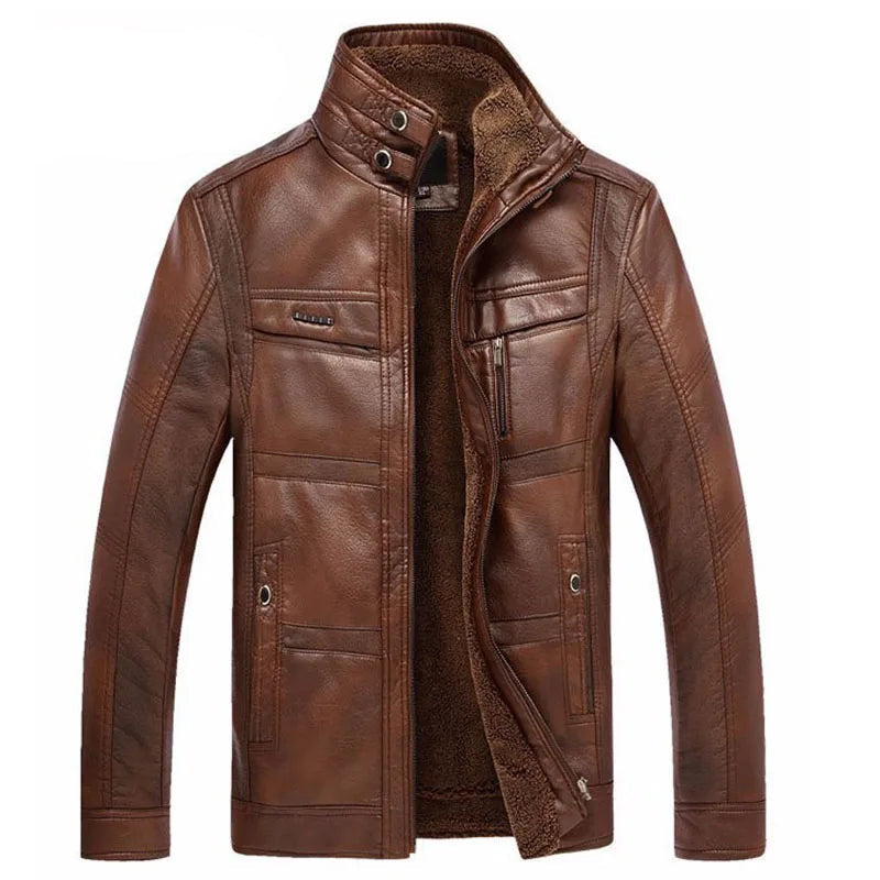 Men's Winter PU Leather Jacket - Thick & Warm Coat