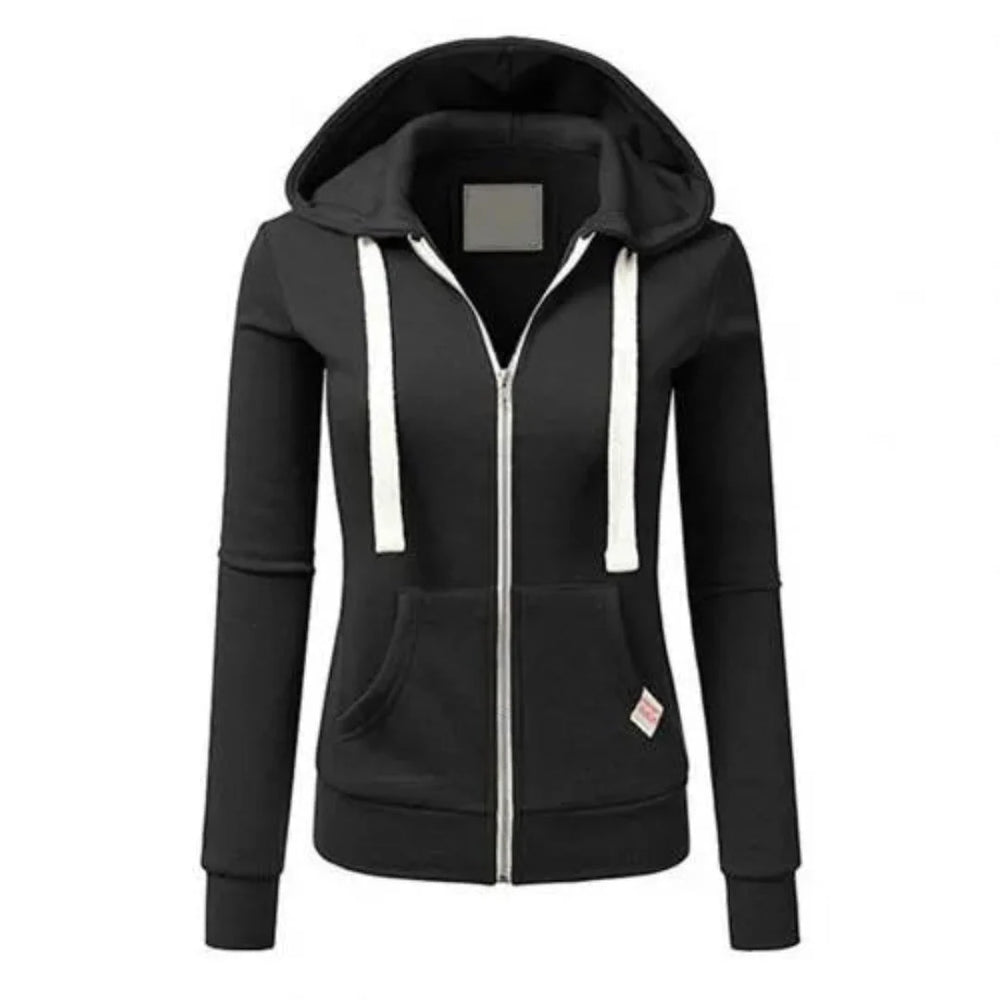 Slim-Fit Drawstring Zip-Up Hoodie-MODAUTLET