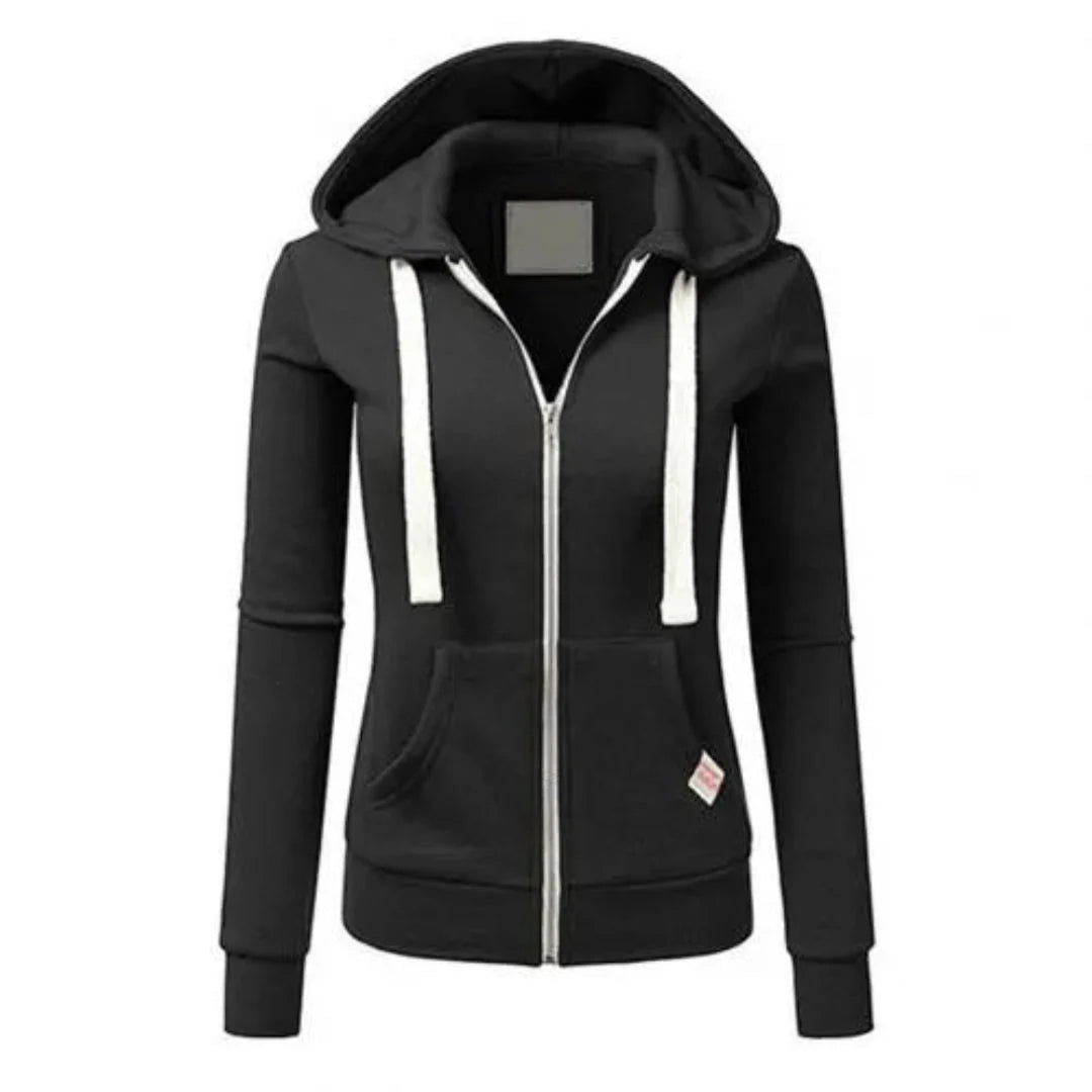 Slim-Fit Drawstring Zip-Up Hoodie Black