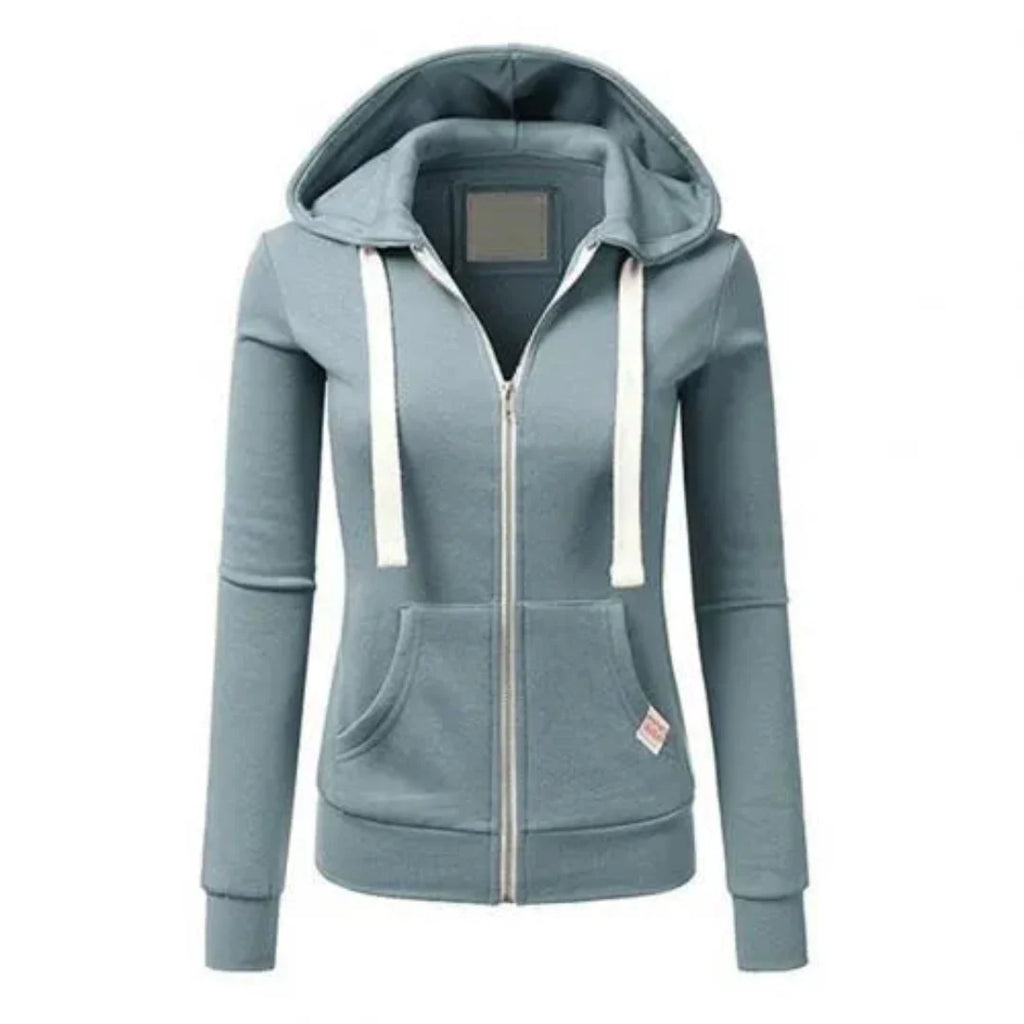 Slim-Fit Drawstring Zip-Up Hoodie Light Blue
