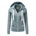 Slim-Fit Drawstring Zip-Up Hoodie Light Blue