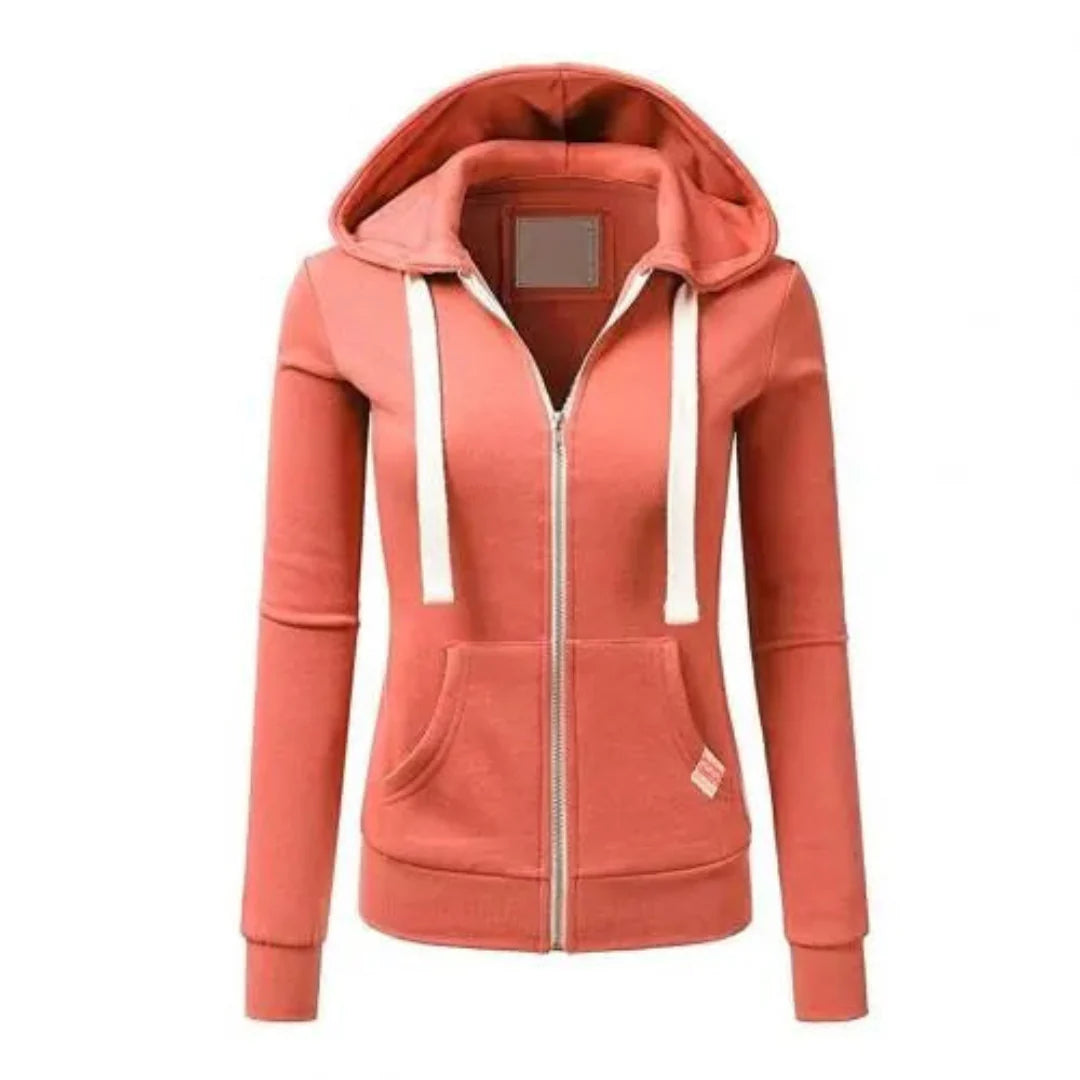 Slim-Fit Drawstring Zip-Up Hoodie Orange