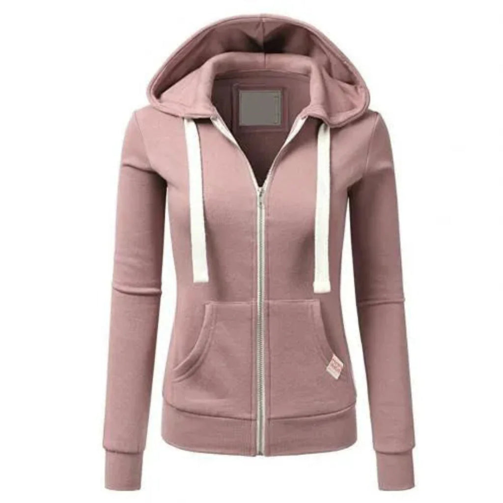 Slim-Fit Drawstring Zip-Up Hoodie Pink