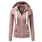 Slim-Fit Drawstring Zip-Up Hoodie Pink