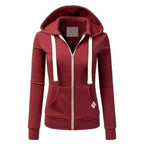 Slim-Fit Drawstring Zip-Up Hoodie Red
