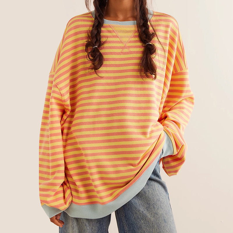 Hailey | Women's Striped Sweatshirt with Contrast Ribbed Trim