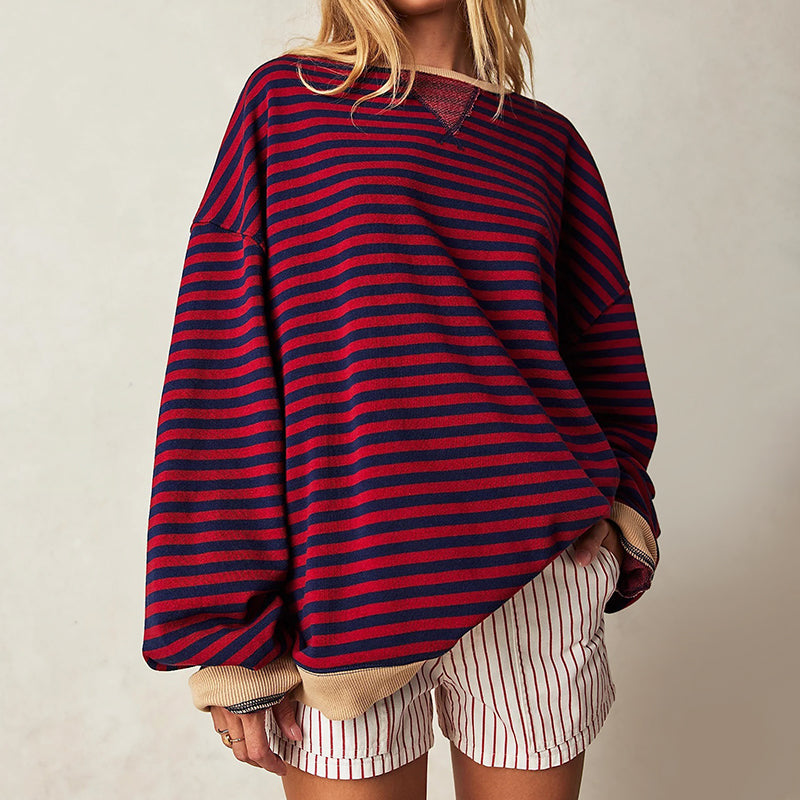 Hailey | Women's Striped Sweatshirt with Contrast Ribbed Trim