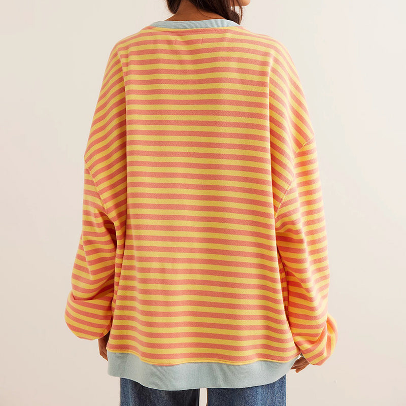 Hailey | Women's Striped Sweatshirt with Contrast Ribbed Trim