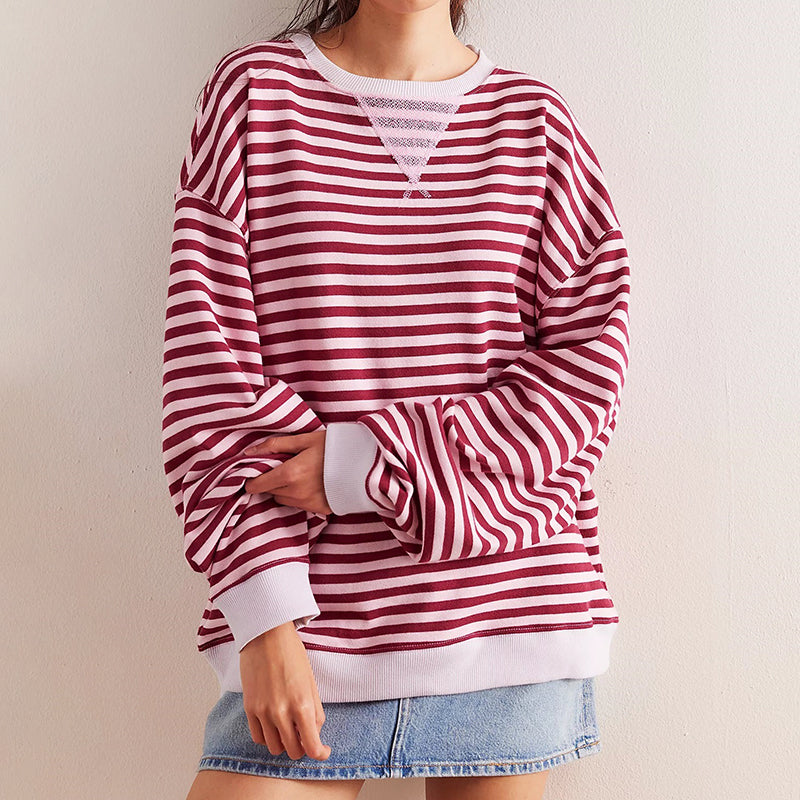 Hailey | Women's Striped Sweatshirt with Contrast Ribbed Trim