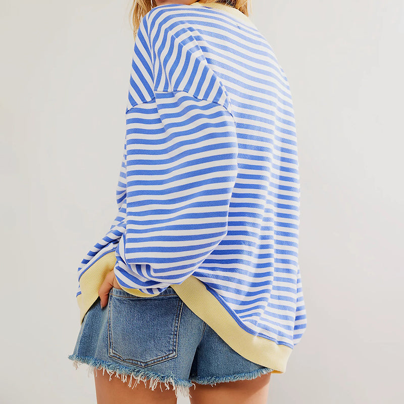 Hailey | Women's Striped Sweatshirt with Contrast Ribbed Trim