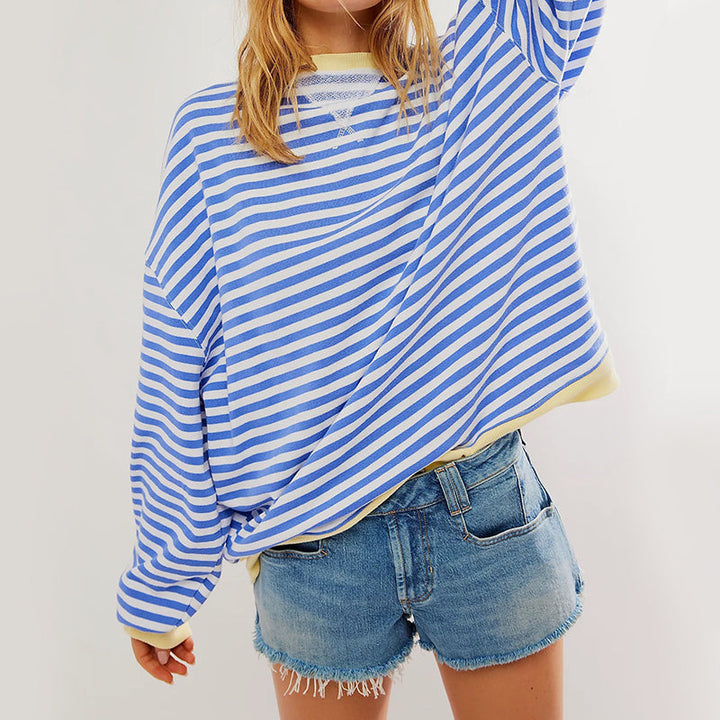 Hailey | Women's Striped Sweatshirt with Contrast Ribbed Trim