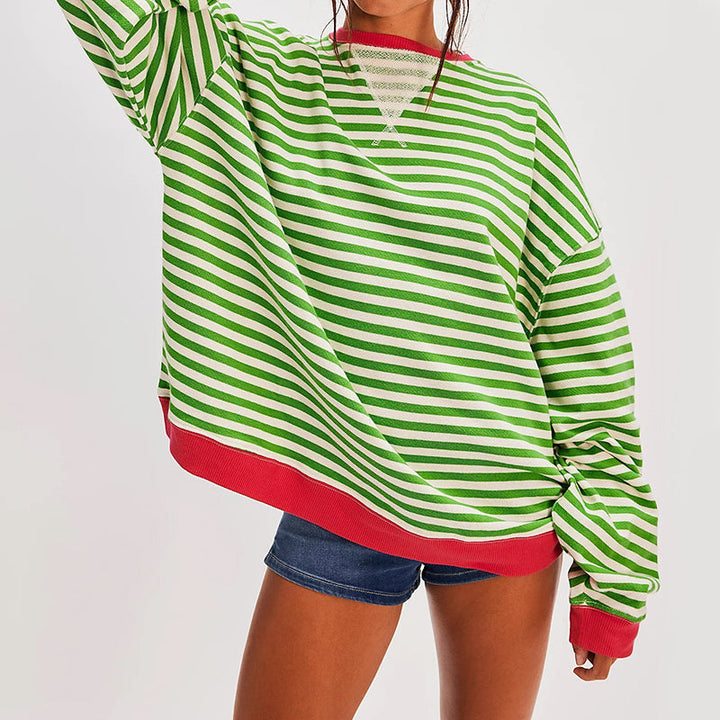 Hailey | Women's Striped Sweatshirt with Contrast Ribbed Trim