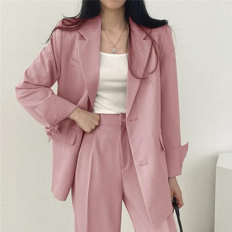 Hailey | Women's Tailored Suit Set with Long Blazer Jacket Pink
