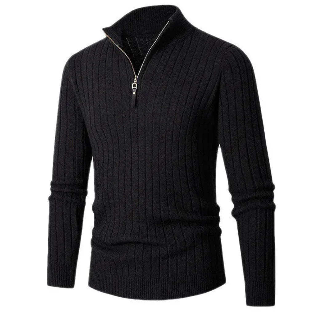 Half-Zip Ribbed Sweater for Ultimate Comfort Black