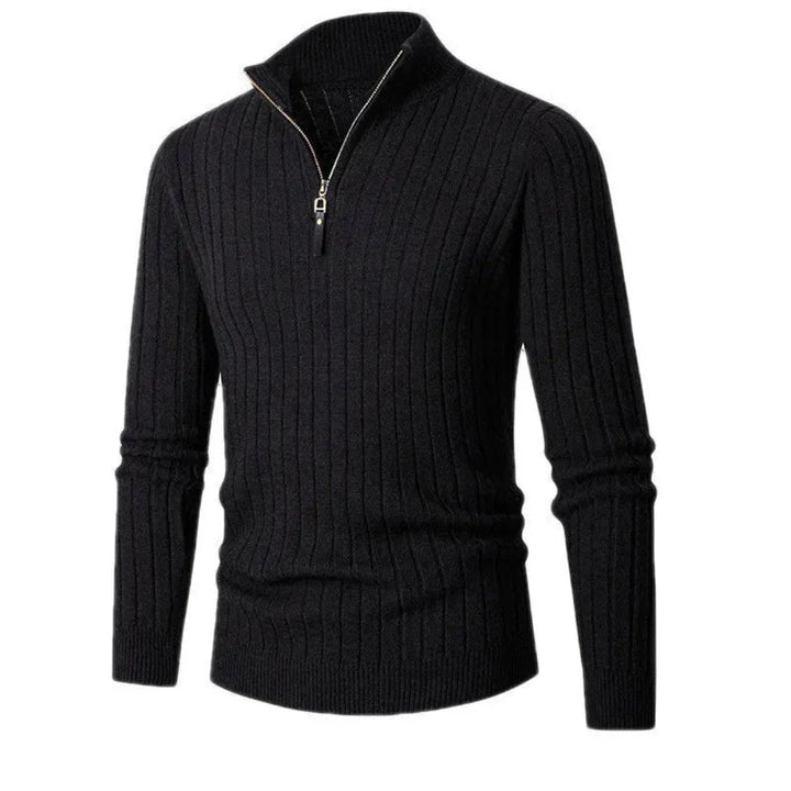 Half-Zip Ribbed Sweater for Ultimate Comfort Black