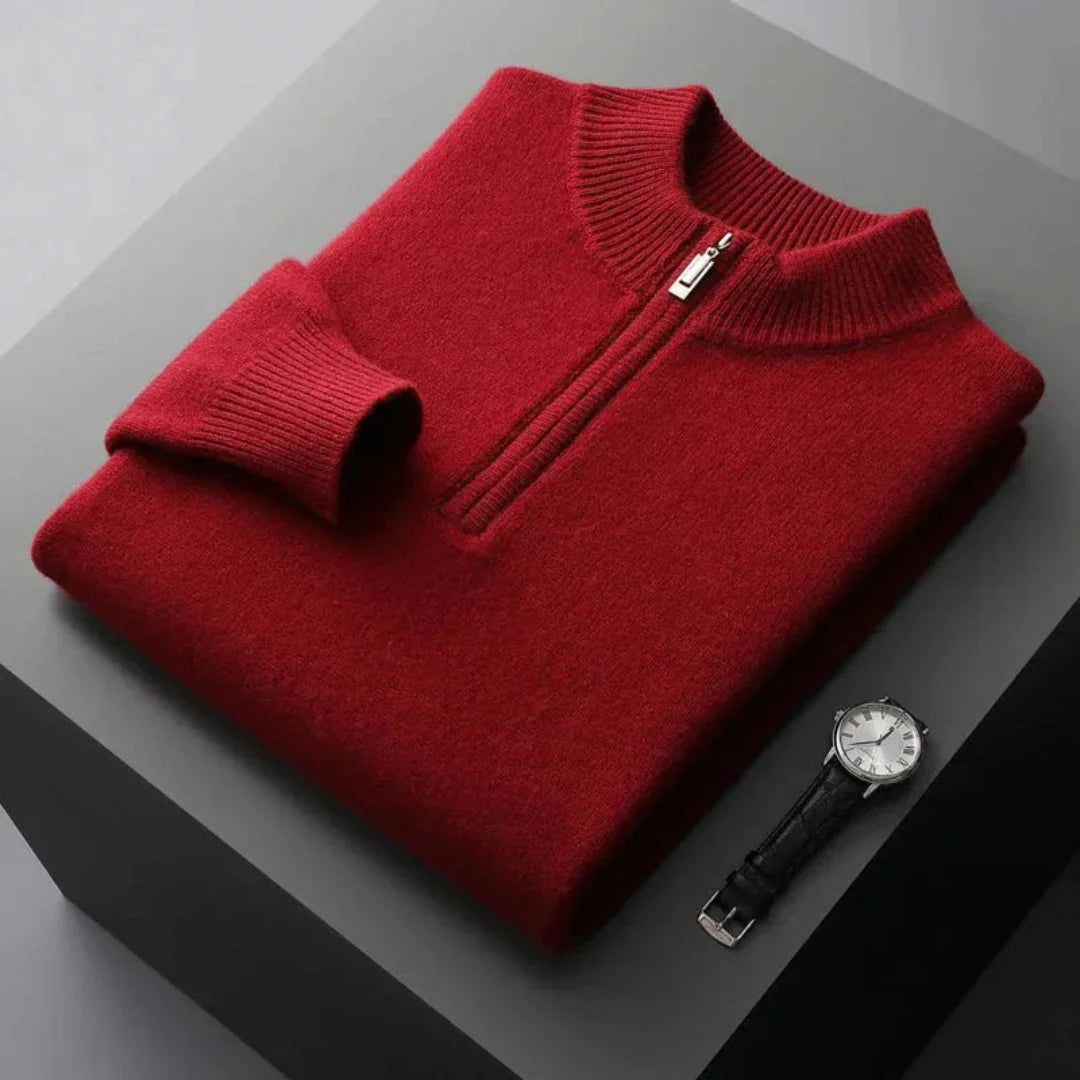 Half-Zip Wool Sweater for Men Red