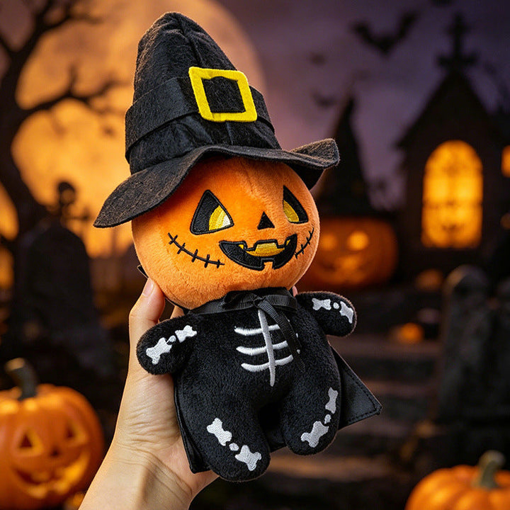 Halloween's Soft Plush Characters with Embroidered Faces and Designs