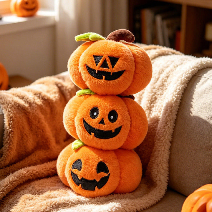 Halloween's Soft Plush Characters with Embroidered Faces and Designs